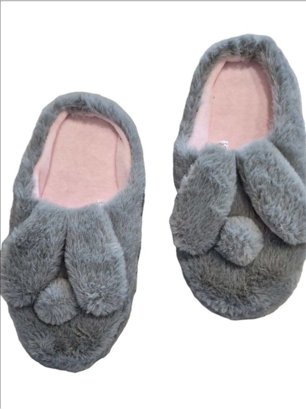Cozy Plush Bunny House Slippers - Grey - Size M 7/8